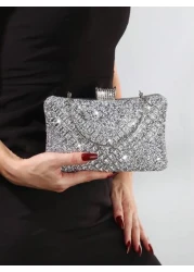 Women s Shiny Rhinestone Decorated Evening Clutch Bag Comes With Metal V Shape Rhinestone Decor Dazzling Box Shaped Purse Perfect For Enchanting Looks Suitable For Bride Wedding Party Prom Birthday Gi