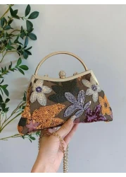 Embroidered Floral Tulle Sequin Patchwork Retro Chic Clutch Bag Elegant Women s Evening Handbag For Party Perfect For Party Wedding Prom Dinner Banquet Matching With Holiday Party Dress Evening Dress