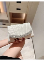 1pc Classic Pleated Satin Evening Dress Clutch Bag Formal Party Handbag Romantic Wedding Bridal Envelope Bag With Rhinestone Decor Chain Shoulder Bag Tready Party Bags Perfect For Party Wedding Prom D