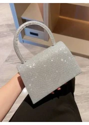Moonlit EveBag Glamorous Elegant Exquisite Quiet Luxury Sequin Luxury Shiny Portable Glitter Flap Square Bag Mini Silver For Party Prom Evening Bag Dinner Bag For Party Girl Woman Bride Perfect For Pa