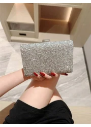 One Shiny Rhinestone Encrusted Box Shaped Evening Clutch Bag For Women Elegant Luxury Formal Dress Mini Bag For Romantic Wedding Bridal Party Prom Chain Shoulder Bag Square Purse Perfect For Party Wed