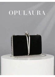 OpulAura Women Autumn Winter Fashion Luxury Mini Velvet Gift Box Evening Bag Party Clutch With Metallic Decorative Trim Glitter Formal Party Handbag With Detachable Chain Suitable For Party Wedding Fo