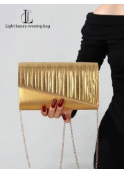 1pc Women s Fashionable Elegant Shiny Gold Pleated Evening Clutch Bag Decorated With Metallic Stripes Versatile Clutch Purse For Dignified Lady Suitable For Wedding Prom Nightclub Party Birthday Gift