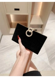 1pc Luxury Velvet Box Shaped Evening Bag Party Bag With Sparkly Crystal Button Decor Suitable For Formal Gown Prom Wedding Banquet Perfect For Party Wedding Prom Dinner Banquet Matching With Holiday P