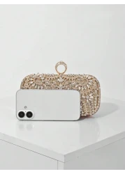 Elegant Women s Crystal Decorated Evening Clutch Luxury Glittering Box Shape Handbag Suitable For Weddings Galas Formal Events Party Purse Women s Top Handle Shoulder Crossbody Bag Perfectly Matching