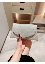 A Glittering Shiny Flip Evening Bag Mini Party Clutch With Pleated Design Envelope Bag With Chain Tready Bride Bag Perfect For Party Wedding Prom Dinner Banquet Matching With Wedding Dress Formal Dres