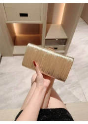 1pc Gold Glitter Leather Box Clutch Bag Fashionable Luxury Handbag For Formal Party Gala Banquet Evening Dress Ball Crossbody Chain Bag