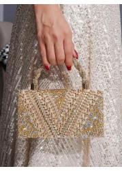 Evening Rhinestone Embellished Decorative Clutch Handbag European And American Style Women s Party Bag Fashionable Evening Bag Glamorous Rhinestone Bag