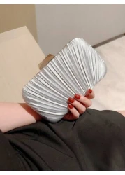 Women s Luxurious Pleated Chain Satin Box Clutch Bag Evening Bag