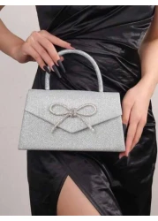 Glitter Bowkont Decorate Purse With Top Handle Evening Bag Black Crossbody Bags Wedding Party Shoulder Bag