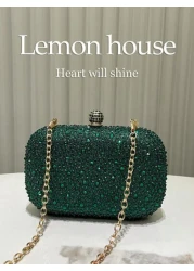 1pc Elegant Green Rhinestone Decor Mini Clutch Purse With Detachable Metal Chain Strap Suitable For Formal Events Wedding Party And Make A Great Gift For Women Perfect For Party Wedding Prom Dinner Ba