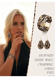 4pcs Leopard Print Jewelry Set For Women Alloy Earrings Bracelet Necklace With Tassel Pendant And Clutch Purse Sexy Street Style Accessories For Daily Wear Vacation And All Seasons