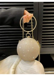 Dedoo Lightweight Business Casual Rhinestone Decor Bucket Bag Mini Drawstring Design Clear Bag Faux Pearl Bag Evening Bag Dinner Bag Glamorous Elegant Exquisite Quiet Luxury Rhinestone For Party Girl