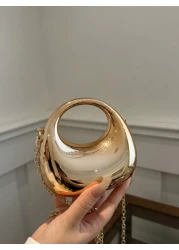 1pc New Avant Garde Metallic Acrylic Crescent Moon Shaped Mini Handbag Glossy Silver And Gold Tone Lunar Crossbody Shoulder Bag With Metallic Chain Fashion Versatile Makeup Cosmetic Earphone Pouch Min