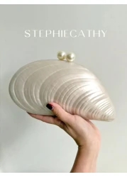 STEPHIECATHY Women s Fashion Glamorous Elegant Acrylic Clutch Magnet Closure Mussel Shell Shaped Handbag Fits Cellphone Long Chain Cross Body Evening Bag For Wedding Dinner Party Prom Banquet Gift Per