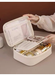 1pc Detachable Multi Layer Divided Makeup Bag Large Capacity Portable PU Waterproof Cosmetic Case Removable Makeup Brush Bag Lipstick And Skincare Products Travel Organizer Pouch Makeup Travel Toiletr