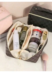 1Pc Travel Makeup Bag PU Waterproof Beauty Storage Box Multi Compartment Toiletries Bag Portable Perfume Storage Box Organizing And Storing Storage Bag Multi Functional Travel Toiletries Bag For Stori