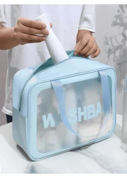 1 3pcs Set Travel Makeup Bags Portable Toiletry Bag Letter Printed Cosmetic Pouch Clear PVC Makeup Case Shower Swimming Storage Bag Large Capacity Travel Cosmetic Bag Toiletry Bag Beach Bathroom Tote