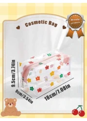 1pc PVC Makeup Bag Transparent Large Capacity Women Portable Travel Plastic Zipper Bag Multi Function Waterproof Toiletry Storage Case With Brush HolderSummer Travel Vacation Home Bathroom Decor Holid