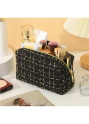 1pc Large Capacity Checkerboard Hand Woven Cosmetic Bag Portable Toiletry Organizer Travel Case For Travel Storage Bag Makeup Bag Cosmetic Bag Vacation Organizer Large Capacity Makeup Organizer Makeup