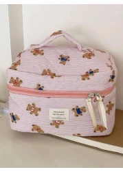 1Pc Set Cute Pink Bear Pattern Large Capacity Multifunctional Cosmetic Bag Makeup Bag Girls Make Up Bag Back To School Wallet Pouch Portable Cosmetics Brush Clutch With Zipper Closure For Lipstick Mom