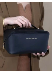 Waterproof PU Leather Makeup Bag Large Double Layer Cosmetic Organizer Travel Toiletry Case For Skincare Essentials Summer Vacation Home Bathroom Storage Makeup Organizer