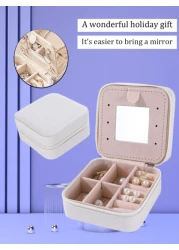1pc PU Leather Square Jewelry Box Mirror Design Jewelry Storage Case Multifunctional Desktop Organizer Box Removable Compartments Suitable For Rings Earrings Necklaces Lipsticks Makeup Organizer