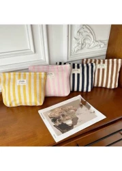 Makeup Bag Dark Blue 1Pc Vertical Stripe Cosmetic Bag Waterproof Women S Cosmetic Bag Small Bag Storage Makeup Case Travelling Bags For Ladies Pencil Case Daily Big Large Capacity Makeup Brushes Trave