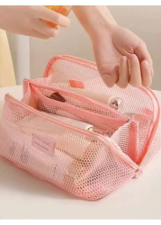 1pc Portable Mesh Travel Toiletry Bag Large Capacity Makeup Organizer Pouch Multi Functional Cosmetic Bag With Handle Women Gift Girls Gift Birthday Gift Mother s Day Gift Can Store Lipstick Eyeshadow