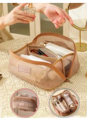 1PC Holiday Travel Makeup Bag Large Capacity Nylon Mesh Makeup Bag Breathable Multi Layer Cosmetic Organizer Bag Lightweight Toiletry Bag Fashion Travel Wash Bag With Compartments For Toiletries And M