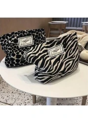 1pc Fashionable Zebra Printed Cosmetic Bag With Handle Large Capacity Makeup Organizer Pouch For Women Great For Daily Use Or Travel Summer Holiday Bathroom Decor Makeup Organizer