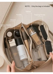 1pc PU Leather Waterproof Makeup Bag Cosmetic Organizer Portable Toiletry Bag Waterproof PU Skincare Pouch Large Capacity Double Layer Makeup Bag Makeup Organizer