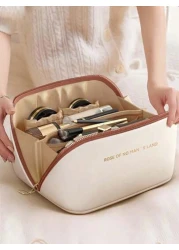 1pc Waterproof Large Capacity Travel Cosmetic Bag PU Leather Multifunctional Toiletry Bag For Storing Cosmetics Skincare Lipsticks Sunscreen And Small Items Convenient For Travel Shopping And Weddings