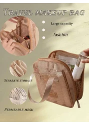 1pc Large Capacity Mesh Cosmetic Bag Portable Travel Toiletry Organizer Multi Function Storage Pouch With Zipper Mesh Bag For Cosmetics Skincare Phones Jewelry And Small Items Gift Travel Multiple Col