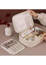 قطعة واحدة حقيبة مكياج متعددة الطبقات قابلة للفصل - ذات سعة كبيرة من قماش PU مقاوم للماء مع حقيبة فرش مكياج قابل