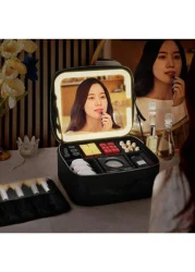 Professional Makeup Case With Lights Full Screen Mirror Cosmetic Storage Bag Fully loaded Portable Makeup Artist Brush Beauty Nail Tool Box Leather Travel Makeup Bag