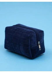 ROMWE Simple Blue Plaid Cosmetic Bag