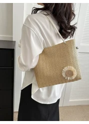 Large Capacity Woven Shoulder Bag For Women 2024 New Fashion Handbag Casual And Stylish Tote Bag Vacation Essentials Perfectly Matching With Beach Accessories Women