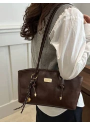 1pc Pu Solid Color Bowling Bag Large Capacity Tote Bag New Fashion Vintage Shoulder Bag Quilted Zipper Closure Suitable For Women Daily Use