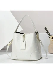 1 Pc Stone Texture Handbag 2024 New High End Glossy PU Bucket Bag With Multiple Compartments Large Capacity Suitable For Daily Commute Shoulder Carry