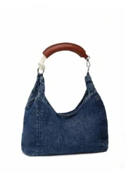 Niche High End Denim Tote Bag New Versatile Large Capacity Distinctive Handle Design Underarm Shoulder Bag Suitable For Going Out Dating Commuting Work Office Daily Use