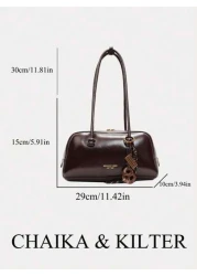 1pc CHAIKA KILTER Solid Shiny PU Leather Shoulder Bag Women s Fashion Large Capacity Bowling Bag With Dual Handles Zipper Closure Suitable For Daily Outdoor Use Sold With Pendant