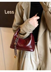 New Fashion Joker Solid Color Pu Waterproof Fabric Letter Pattern Decoration Design Zipper Opening And Closing Handbags Square Bags Burgundy Bags With Pendant Decoration Design Can Be Slung Suitable F