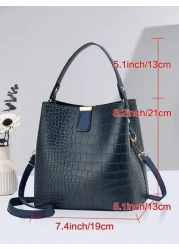 Large Capacity Lightweight Portable And Casual Fashionable Mini Crocodile Embossed Top Handle Bucket Bag Crocodile Embossed Bucket Bag Faux Leather Shoulder Bag Women s Fashion Bag