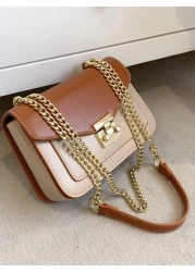 Mini Push Lock Chain Decor Flap Square Bag Shoulder Bag Clutch Bag Clutch Minimalist Classic Funky Leather Small Bag Square Bag Star Women Ladies Lover Travel Work Office Prom Party Weekend And Holida