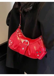 Niche Design Casual Versatile Minimalist Fashion PU Texture Shoulder Crossbody Handheld Crescent Bag