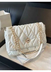 Women s Shoulder Bag Diamond Embroidery Line Flip Soft Bag Pillow Bag Large Capacity Portable Fashion Bag