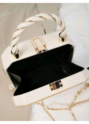 Waterproof Lightweight Business Casual Mini Letter Graphic Chain Box Bag For Teen Girls Women CollegeStudents Rookies White Collar Workers Perfect For Office College Work Business Commute