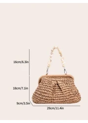 Solid Color Straw Fabric Beach Travel Casual Shoulder Bag For Women Minimalistic Design Vacation Bag For Summer Perfect For Beach Vacation Shopping And Vacation Essentials Perfectly Matching With Vaca