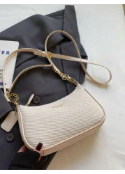 New Stylish Elegant Solid Color PU Underarm Bag With Metal Chain Handle For Women